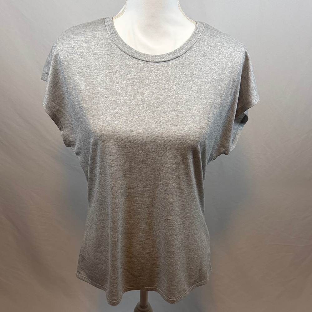 Sheer Heather Gray Women's Short Sleeve Top Size Large